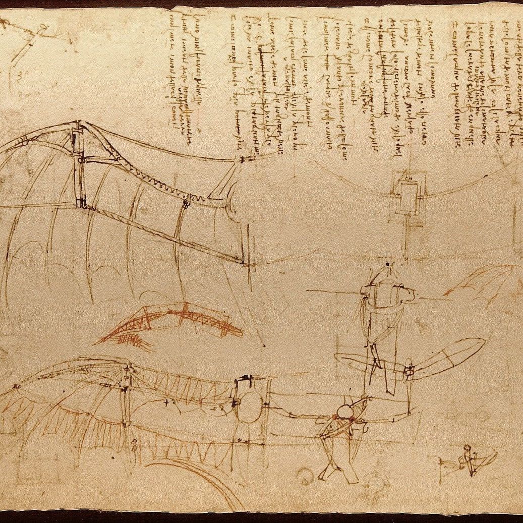  La &ldquo;tavola del volo&rdquo; di Leonardo da Vinci contenuta nel &ldquo;Codice Atlantico&rdquo;. 