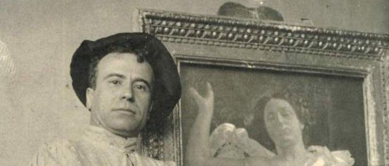  Icilio Federico Joni. Le peintre photographi&eacute; devant l&rsquo;une de ses &oelig;uvres. 
